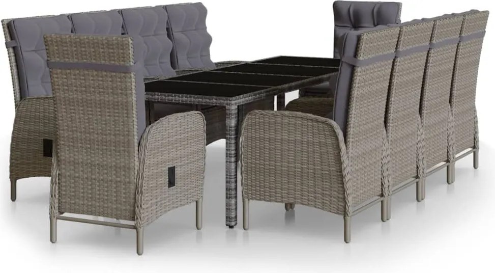 vidaXL Set mobilier de grădină, 11 piese, gri, poliratan