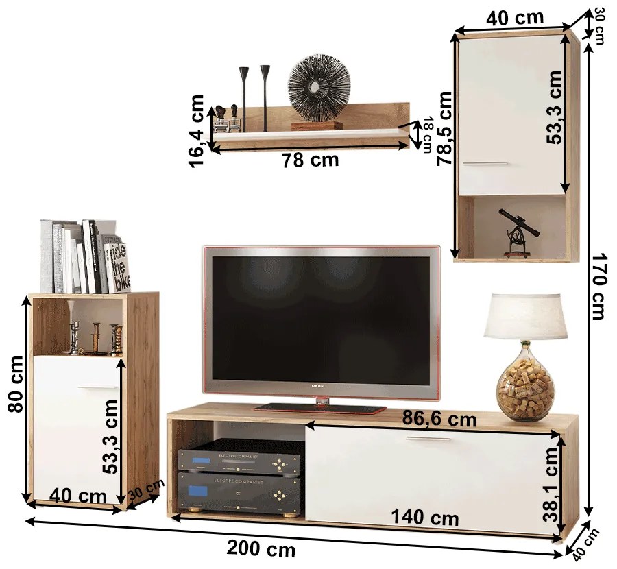 Perete living, stejar wotan / alb, ARELO