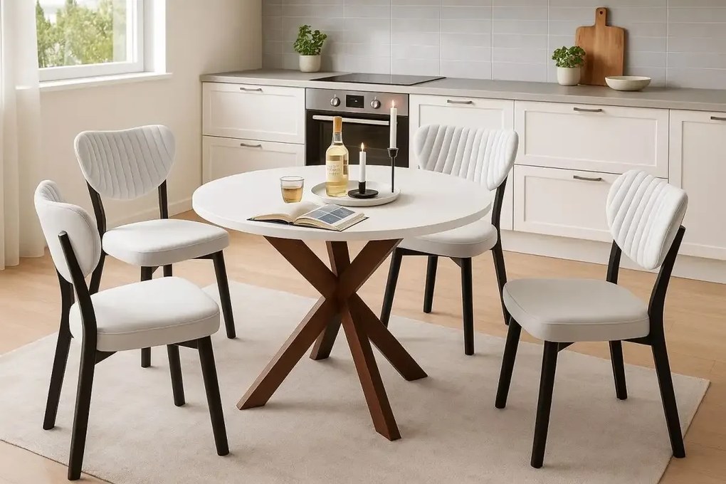 Masa de bucatarie rotunda din MDF, alb-negru, texturata, Homs 80x80x75 cm