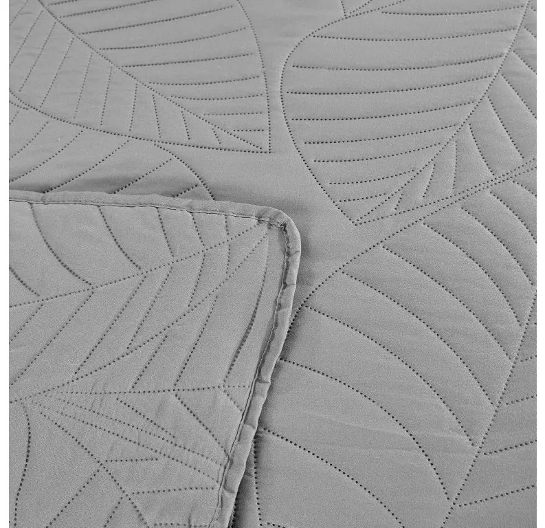 Cuvertura de pat gri deschis cu model LEAVES Dimensiune: 170 x 210 cm