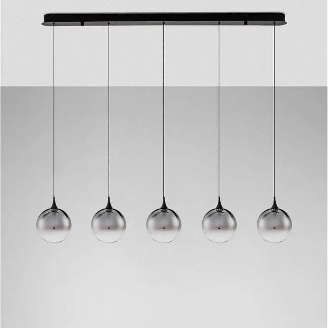 Lustra moderna cu 5 pendule LED, Metal, Sticla, Fumuriu, ORENDA