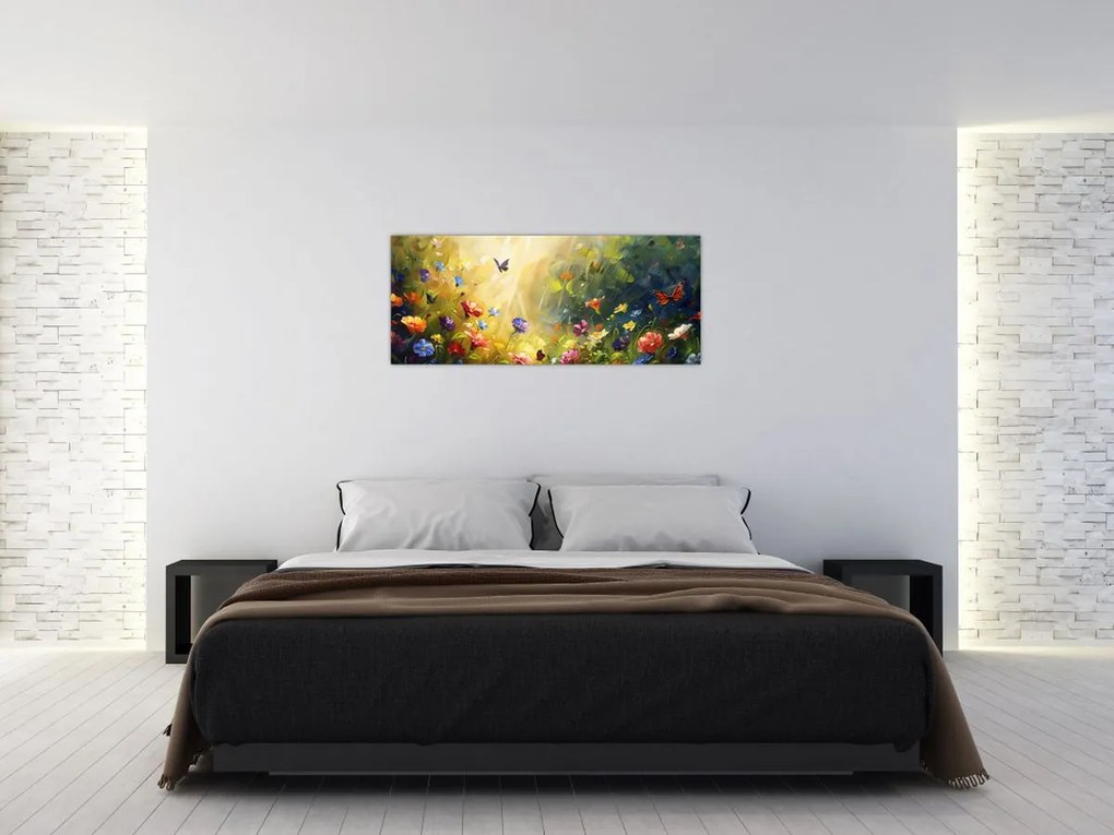 Tablou - Pajiște cu flori de primăvară, pictură (120x50 cm)