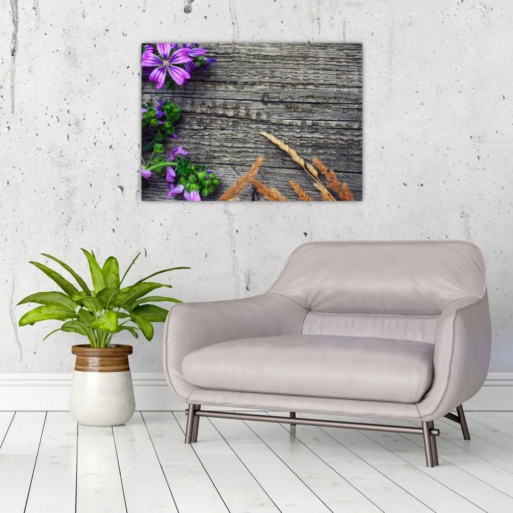 Tablou pe sticlă - flori de câmp (70x50 cm)