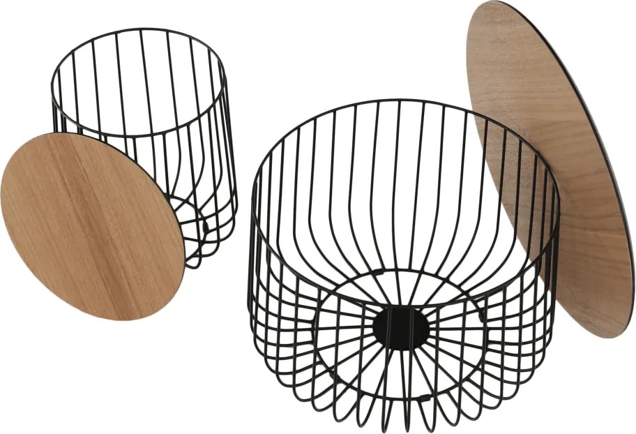 Set de două mese de cafea, stejar / negru, GROTO