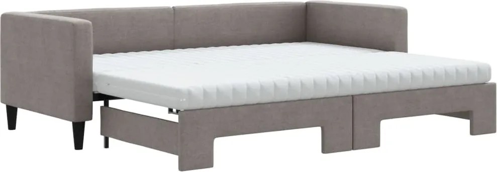 vidaXL Pat de zi cu extensie și saltele, gri taupe, 80x200 cm, textil