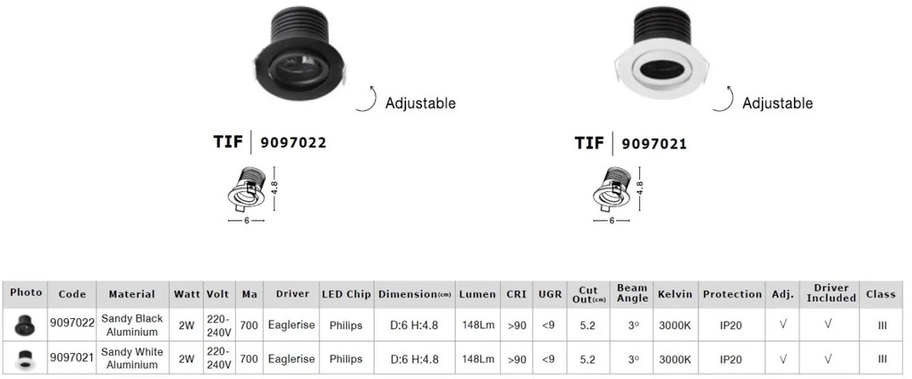 Spot LED incastrabil tavan fals / plafon ajustabil TIF alb