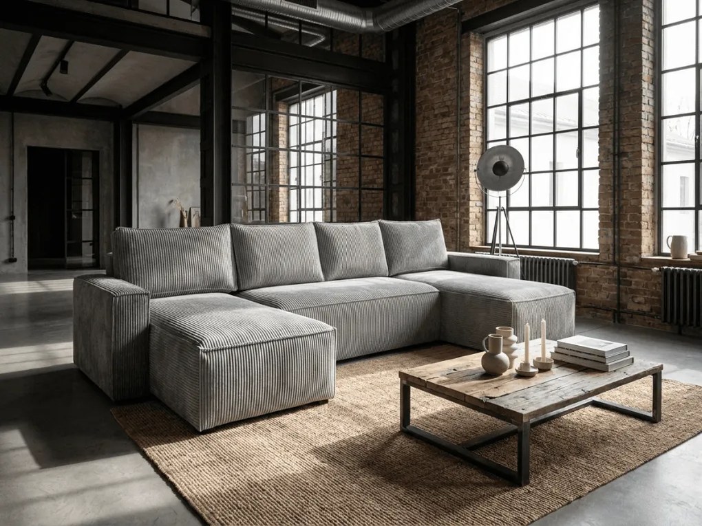 Coltar in forma de U SMART COSARO 295x140 cm, gri deschis