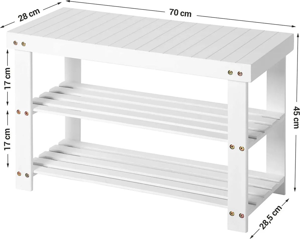 Suport pantofi cu 3 etajere Bambus Alb 70 x 28 x 45 cm