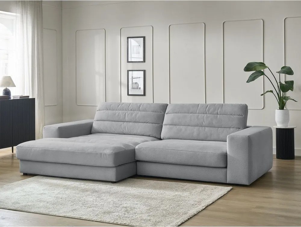 Colțar gri deschis cu tapițerie din catifea (cu colț pe partea stângă/cu șezlong) Sierra – Bobochic Paris