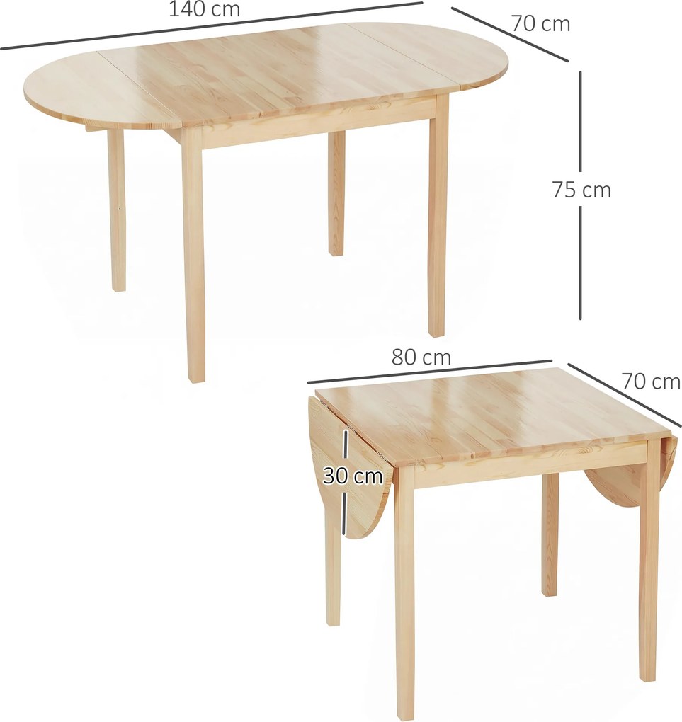 HOMCOM Masă Pliabilă pentru 4-6 persoane din Lemn de Pin, 140x70x75 cm, Natural | Aosom Romania