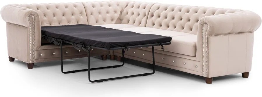 Colțar bej extensibil cu tapițerie din catifea (cu colț pe partea stângă/în formă de ”L”) York Blik – Ropez