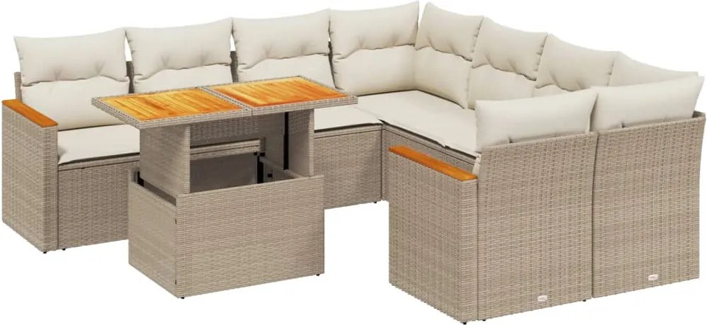 vidaXL Set canapele de grădină, 9 piese, cu perne, bej, poliratan