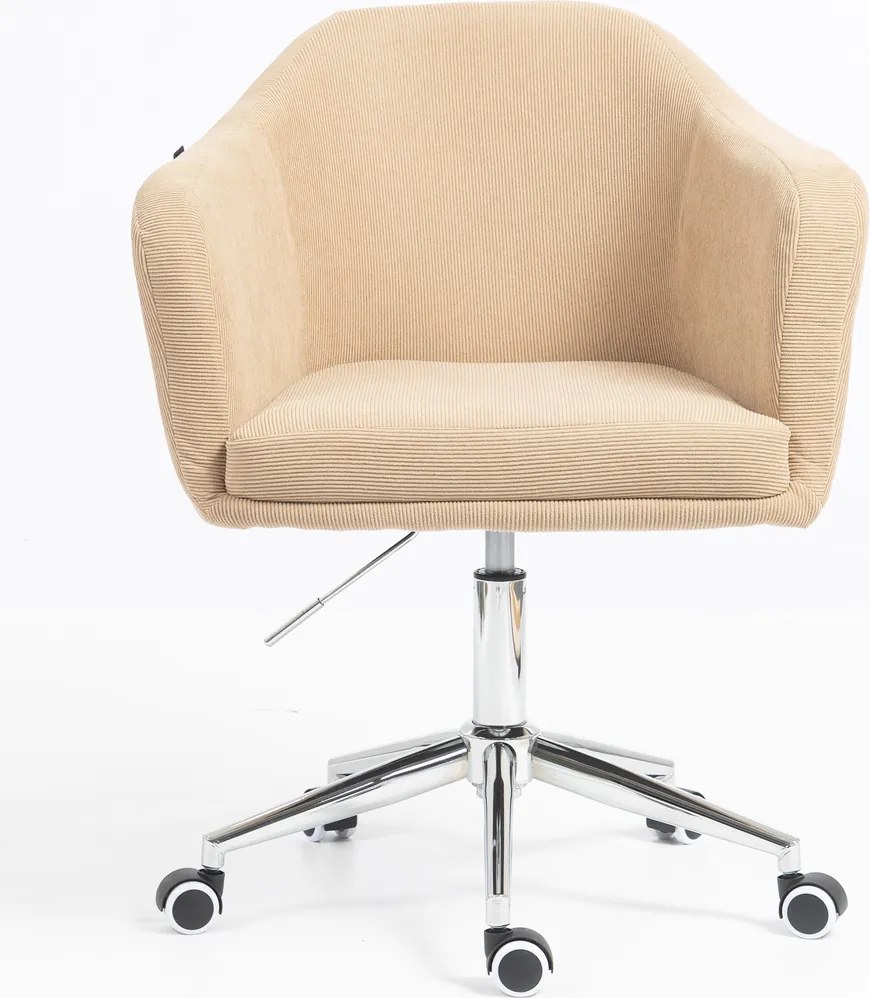 HR832K Scaun Catifea Reiată Premium culoare Bej Ghimbir cu Bază Cromata