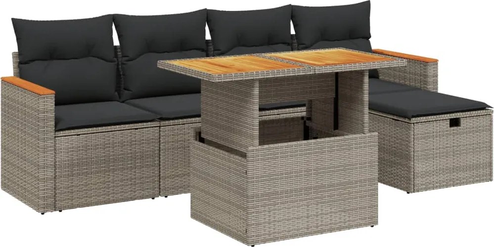 vidaXL Set mobilier grădină cu perne, 6 piese, gri, poliratan