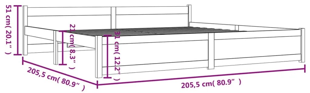 Cadru de pat, 200x200 cm, lemn masiv Maro, 200 x 200 cm