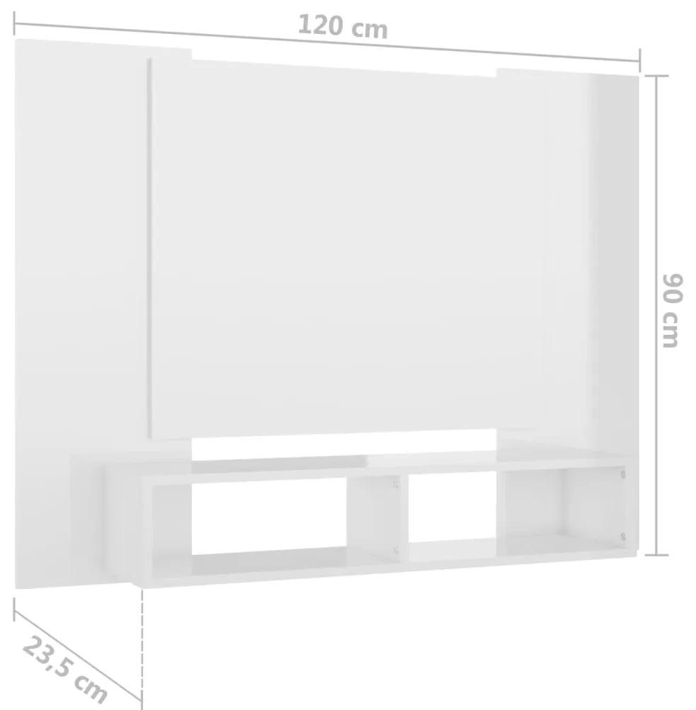 Comoda TV de perete, alb extralucios, 120x23,5x90 cm, PAL 1, Alb foarte lucios