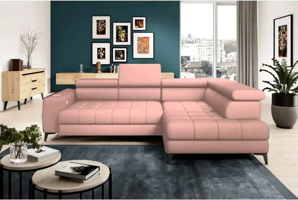 Coltar BAGGIO, sezlong dreapta, stofa catifelata roz - Element 18, cu