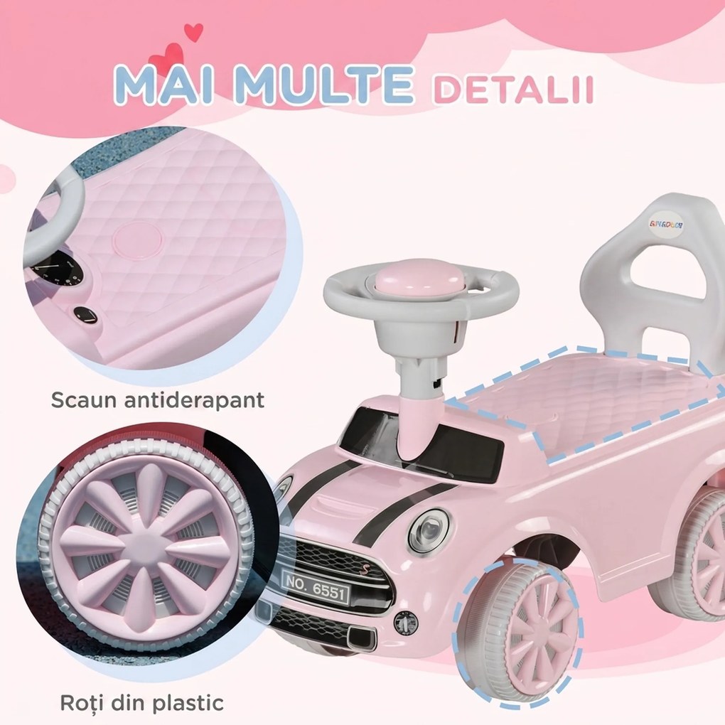 AIYAPLAY Mașină de Jucărie Per Copii 18-36 Luni a Acționare Manuală, Roz | Aosom Romania