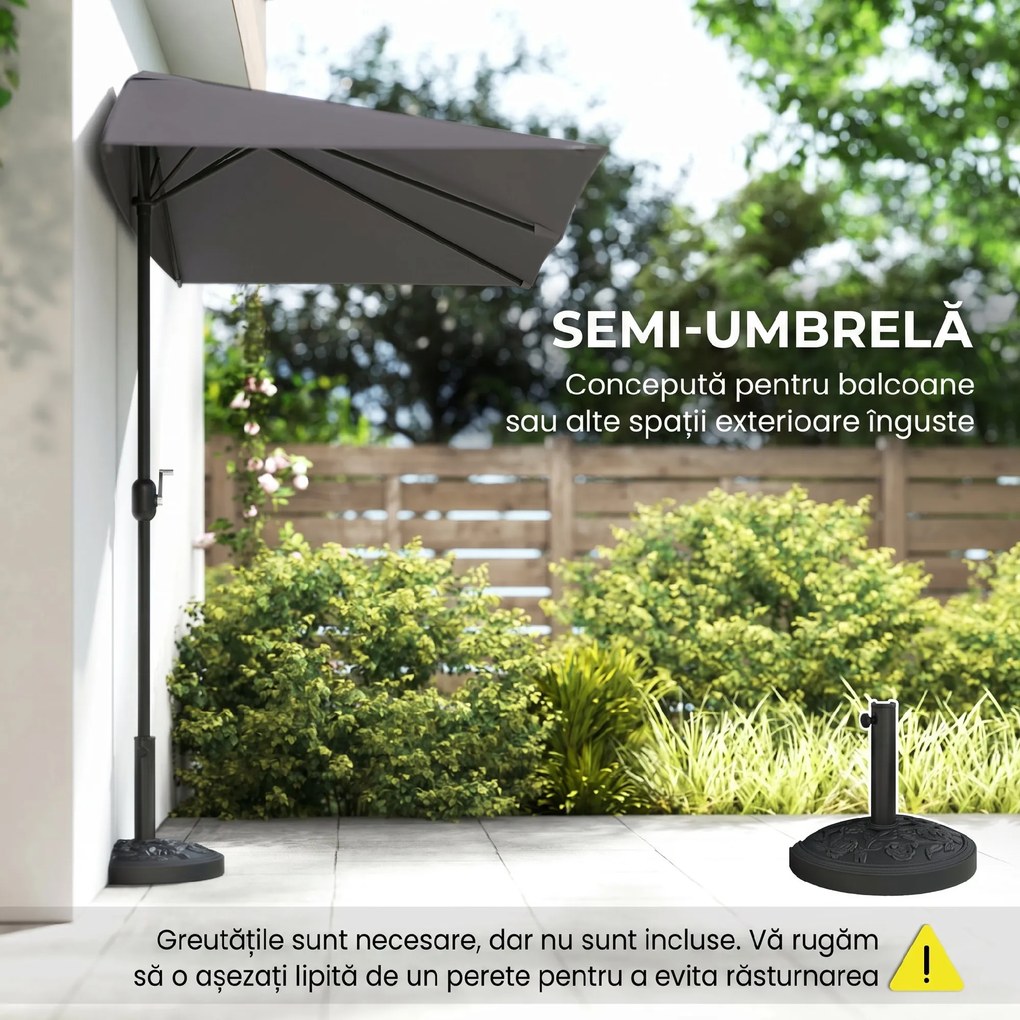 Outsunny Copertină de Perete Semicirculară Gri, cu Manivelă, Design Spațiu-Eficient pentru Terasă și Grădină, Φ270x245cm | Aosom Romania