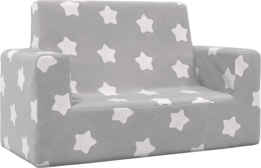 vidaXL Canapea pentru copii 2 locuri, gri deschis cu stele, pluș moale