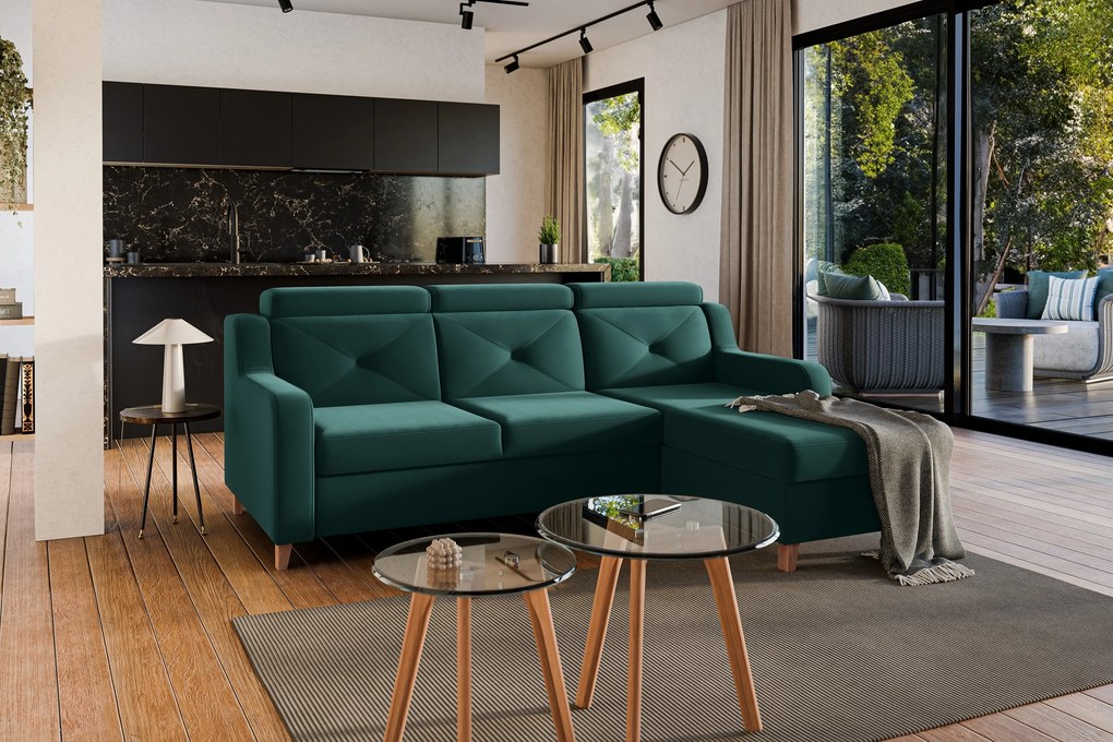 Colţar Laksaro dreapta extensibil - verde catifea Trinity 28