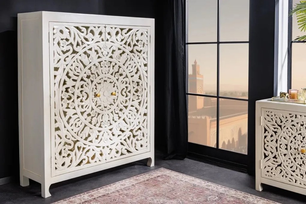 Comoda inalta design oriental MARRAKECH 140cm, alb