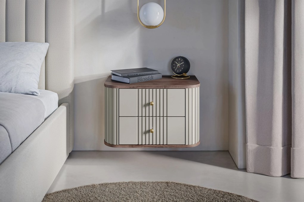 Set noptiere Vesper 56 cm de perete - cașmir / nuc / mânere aurii