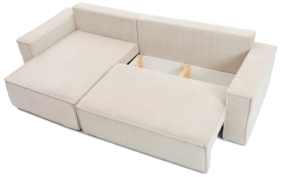 Colțar taupe extensibil/cu spațiu de depozitare cu tapițerie din catifea reiată Nihad – Bobochic Paris