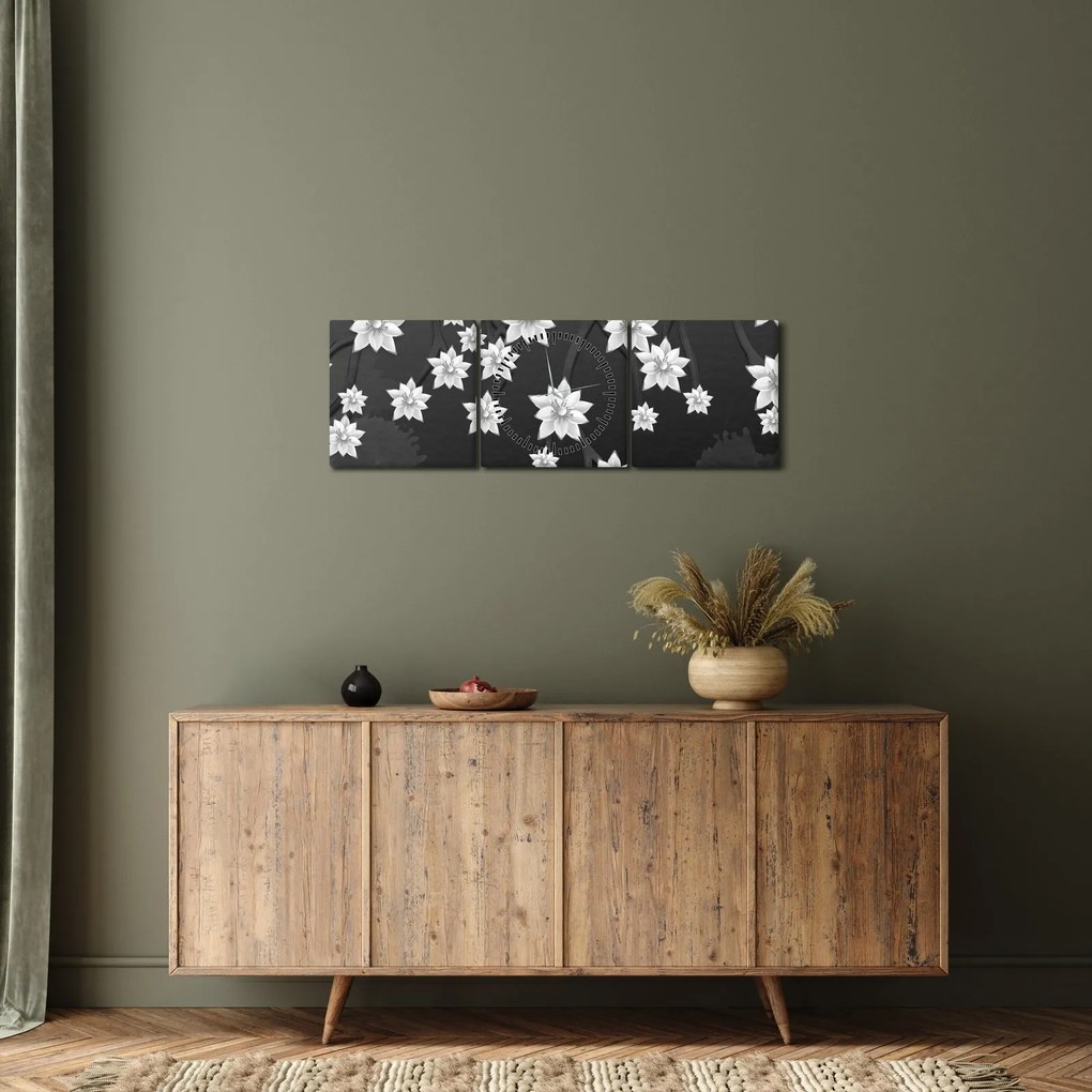 Tablou - Flori pe ramuri (cu ceas) (90x30 cm)