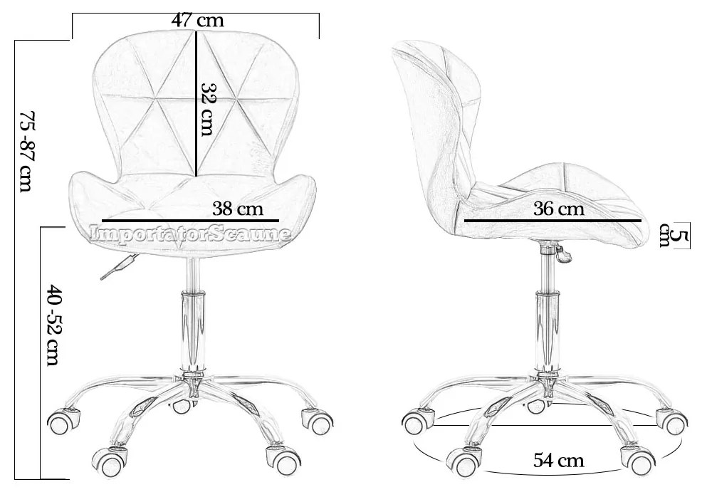 Scaun birou copii din catifea cu bază metalica cromată rotativ OFF 334 roz