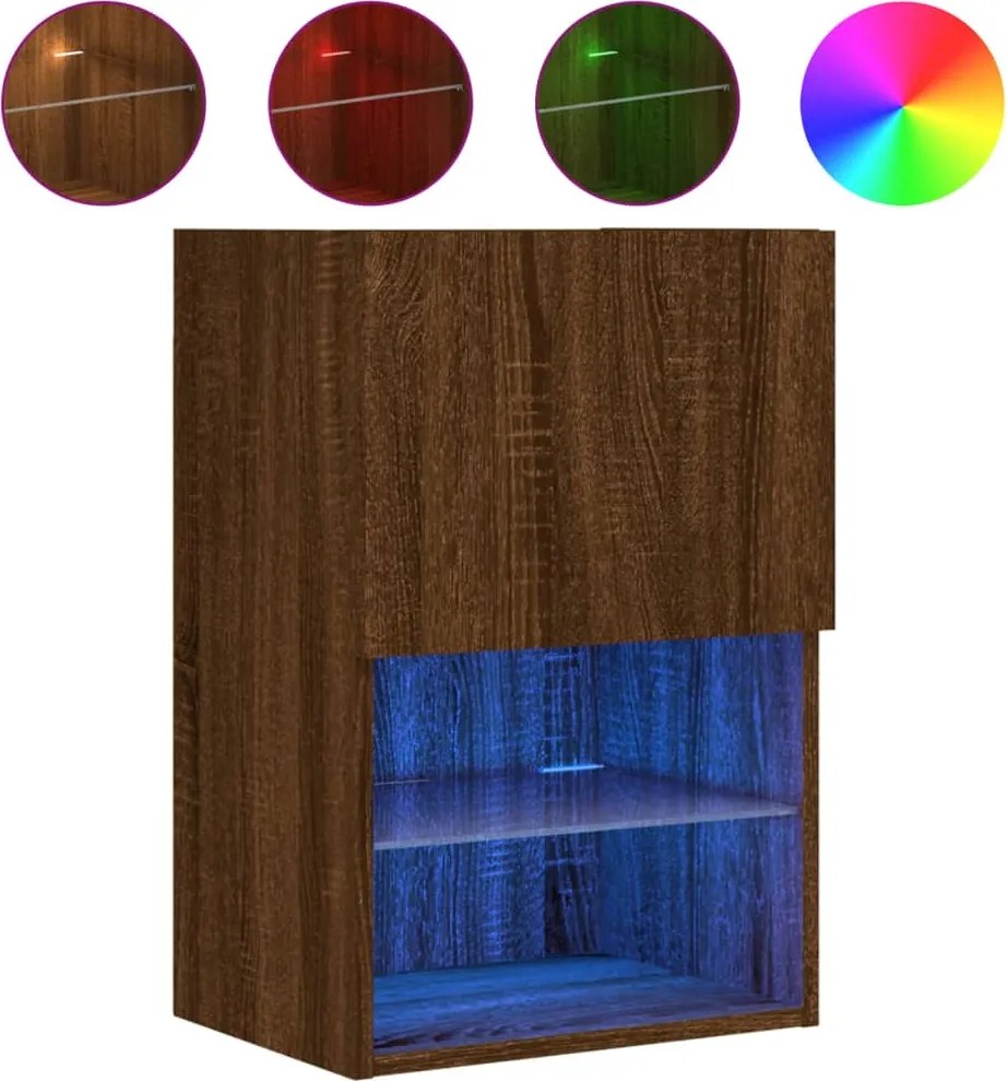 vidaXL Comodă TV cu lumini LED, stejar maro, 40,5x30x60 cm