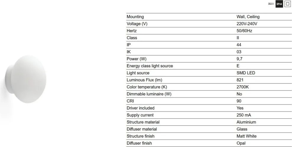 Aplica LED pentru baie IP44 NUBO D-15cm alba