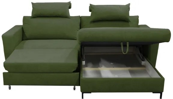 Colțar extensibil HORTA cu spațiu de depozitare, în formă de L, pe partea dreaptă, verde