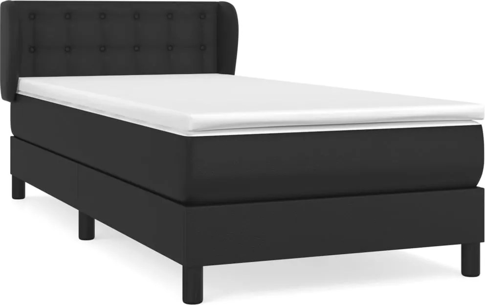 vidaXL Pat box spring cu saltea, negru, 90x190 cm, piele ecologică