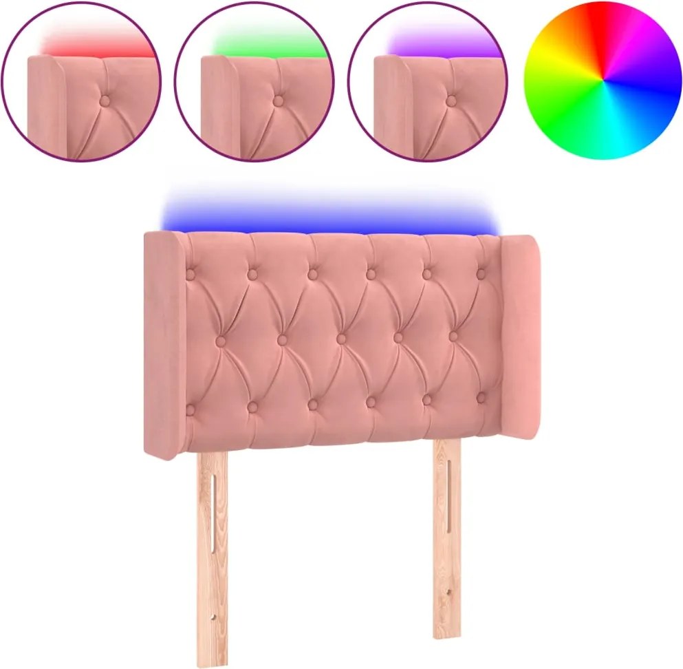 vidaXL Tăblie de pat cu LED, roz, 83x16x78/88 cm, catifea