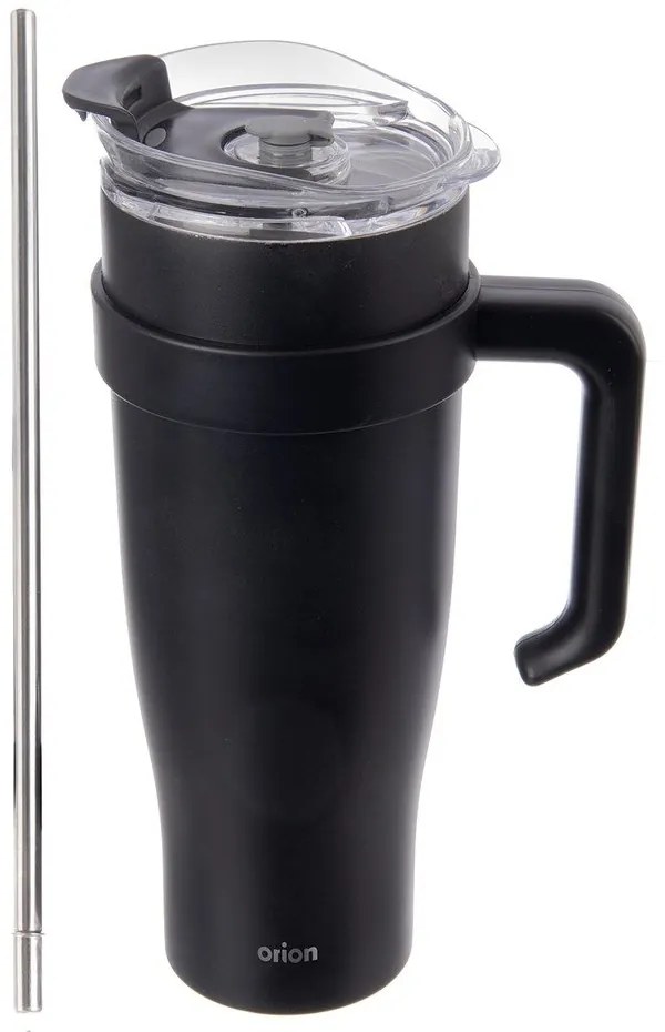 Cană termos neagră cu pai 1,2 l Termo – Orion