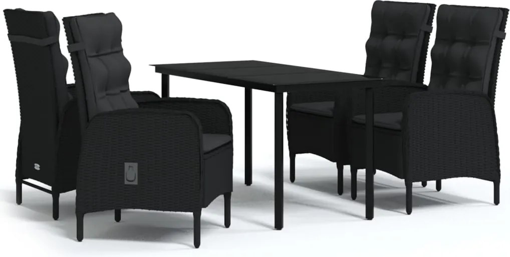 vidaXL Set masă pentru grădină, 5 piese, cu perne, negru