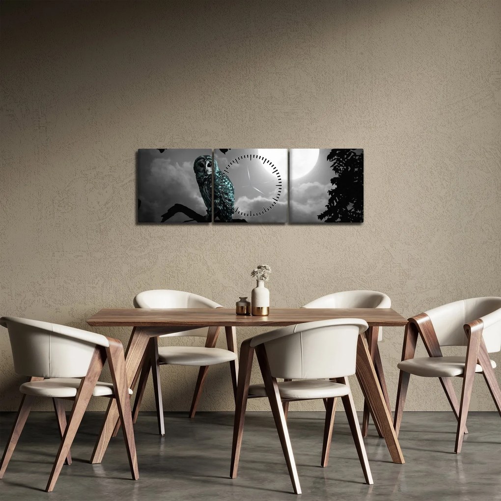 Tablou - Bufniță de noapte, albastru (cu ceas) (90x30 cm)