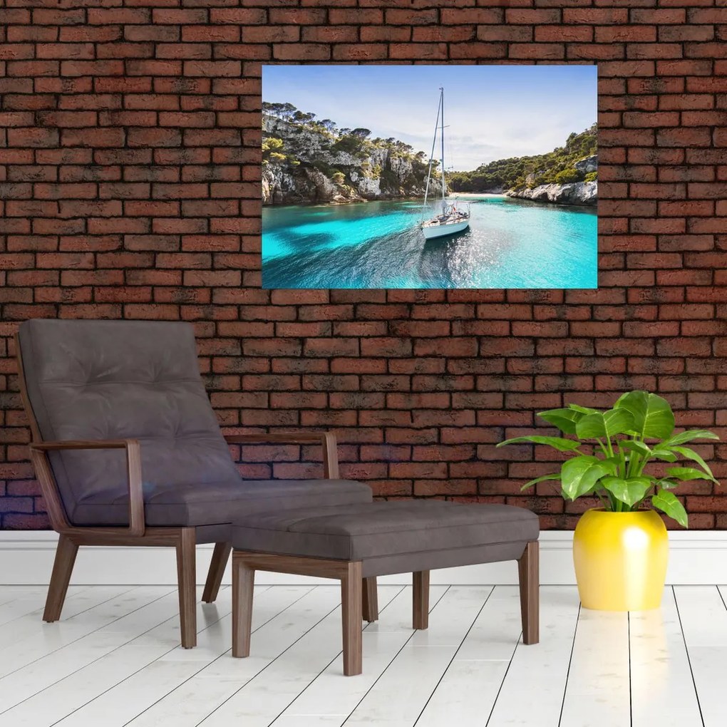 Tablou - Plajă cu barca cu pânze (90x60 cm)