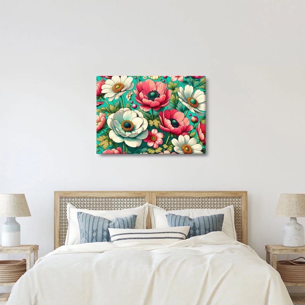Tablou - Flori pe fundal albastru (70x50 cm)