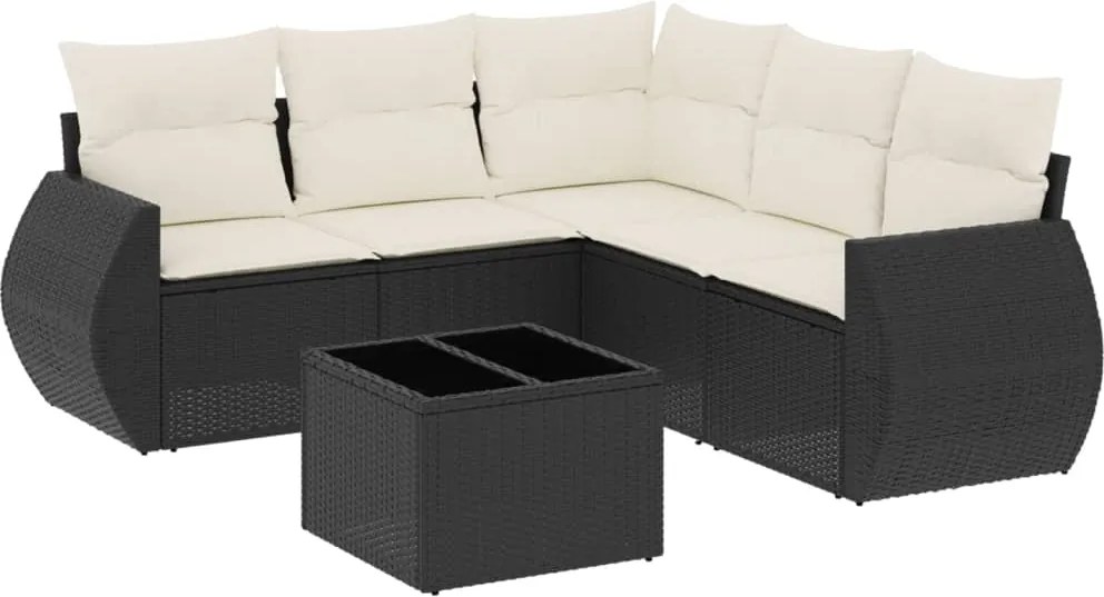 vidaXL Set mobilier de grădină cu perne, 6 piese, negru, poliratan