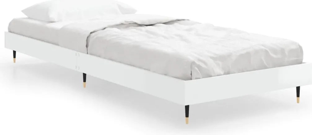 vidaXL Cadru de pat, alb extralucios, 75x190 cm, lemn prelucrat