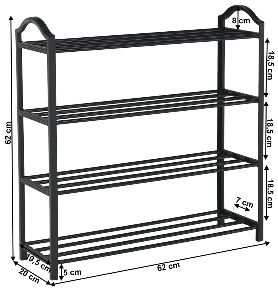 Suport pentru pantofi, 4 rafturi, neagră, TABE