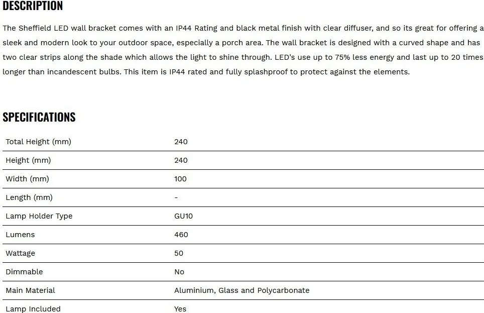 Aplica perete exterior IP44 Up and Down Sheffield negru