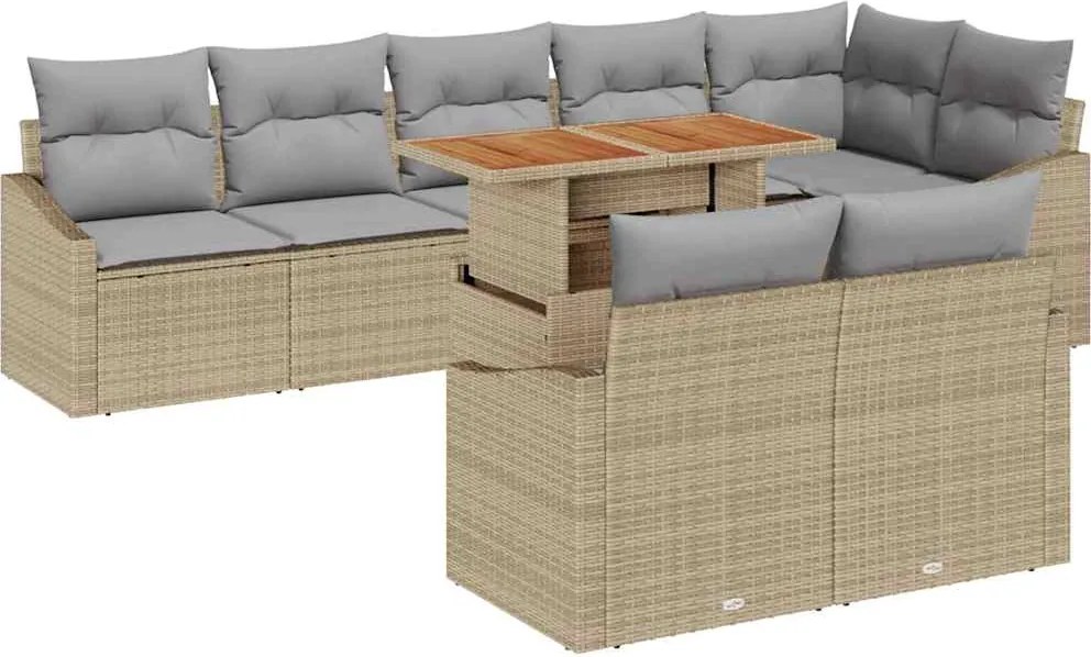 vidaXL Set de canapele pentru grădină 9 pcs Bej Rattan poli