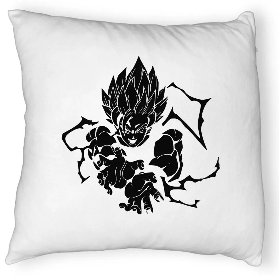 Perna Decorativa Fluffy cu Dragonball Goku Black, 40x40 cm, Alba, Husa Detasabila, Burduf