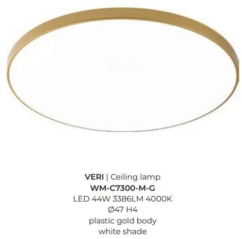 Plafoniera LED moderna design slim VERI 47cm, auriu