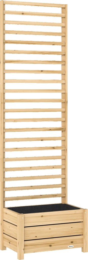 Outsunny Pat înălțat cu spalier din lemn, jardiniere înălțată cu spalier, orificiu de scurgere, căptușeală textilă, 60 x 39 x 200 cm, lemn natural | Aosom Romania