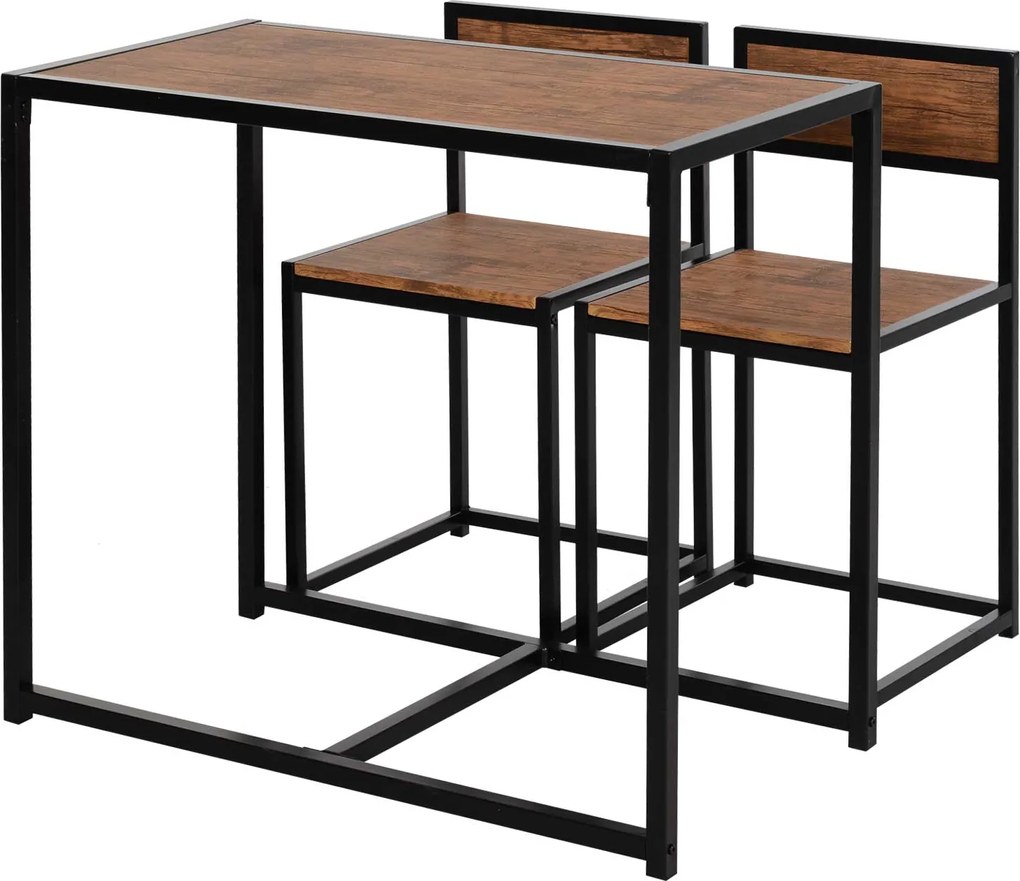 HOMCOM Set masă de bar 3 piese, 2 scaune, 1 masă, 90 cm x 47 cm x 76 cm, maro + negru | Aosom Romania