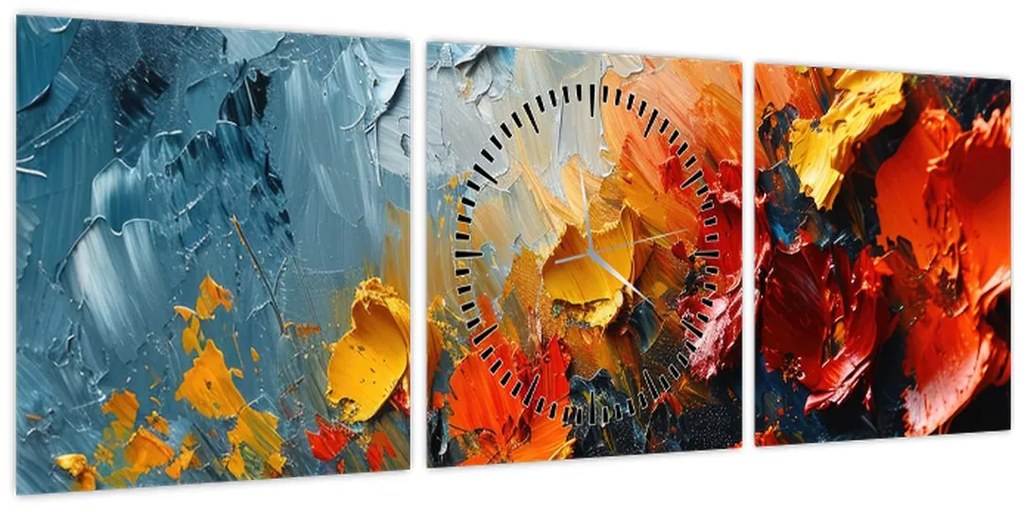 Tablou - Pictură abstractă de flori III. (cu ceas) (90x30 cm)